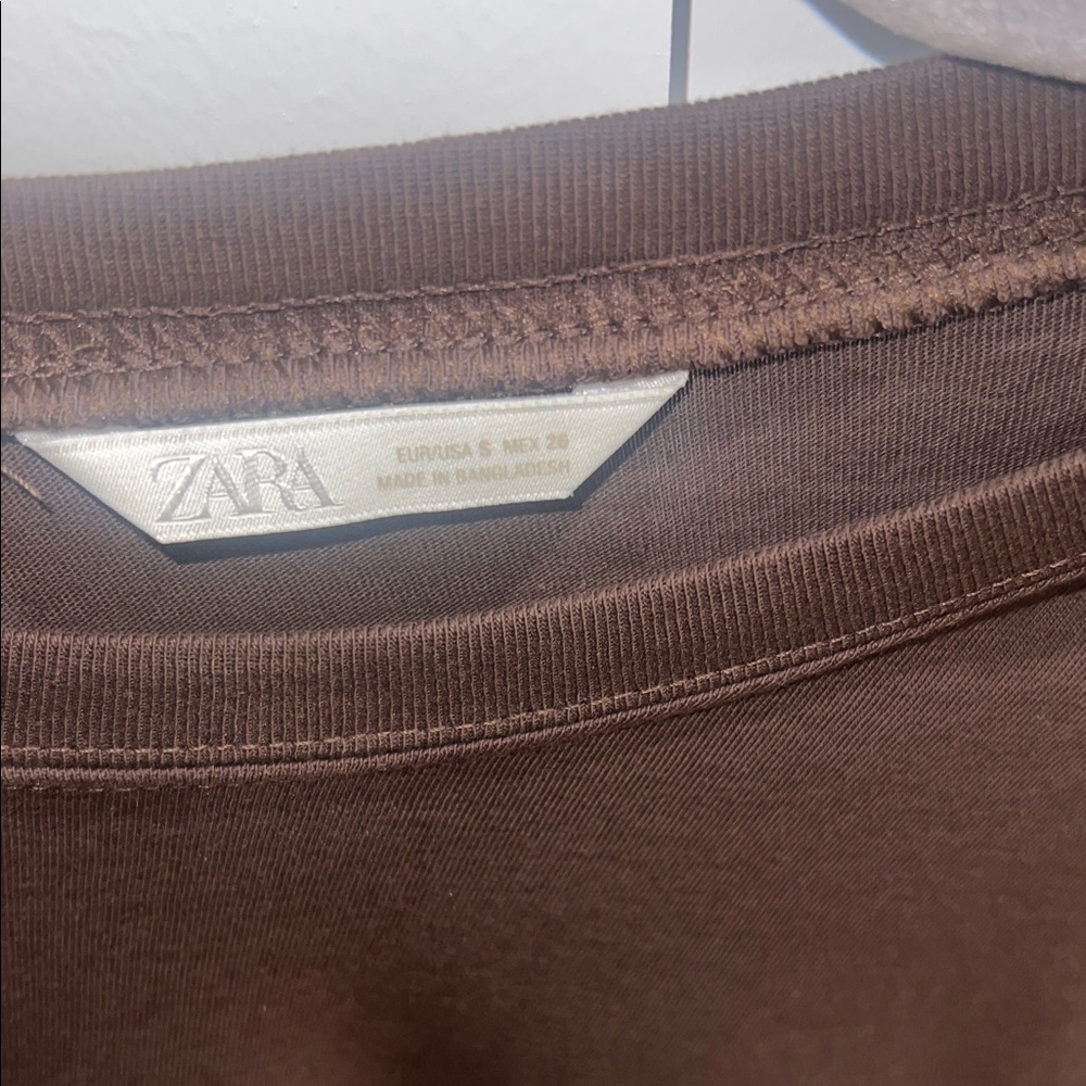 Zara Women's Basic Cotton Tee Shirt in Brown - Picture 3 of 5